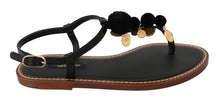 Load image into Gallery viewer, Dolce & Gabbana Pom Pom Flip Flop Ankle Strap Flats