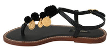 Load image into Gallery viewer, Dolce & Gabbana Pom Pom Flip Flop Ankle Strap Flats