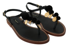 Load image into Gallery viewer, Dolce & Gabbana Pom Pom Flip Flop Ankle Strap Flats