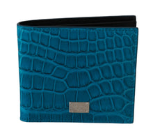 Load image into Gallery viewer, Dolce & Gabbana Blue Alligator Pattern Leather Bifold Wallet