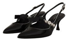 Load image into Gallery viewer, Dolce & Gabbana Black Patent Leather Crystal Slingbacks Shoes