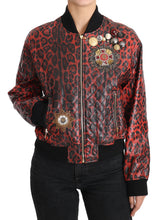 Load image into Gallery viewer, Dolce & Gabbana Red Leopard Bomber Leather Jacket with Crystal Buttons