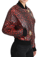 Load image into Gallery viewer, Dolce & Gabbana Red Leopard Bomber Leather Jacket with Crystal Buttons