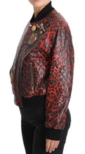 Load image into Gallery viewer, Dolce & Gabbana Red Leopard Bomber Leather Jacket with Crystal Buttons
