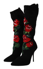 Load image into Gallery viewer, Dolce & Gabbana Elegant Sock Boots with Red Roses Detail
