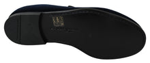 Load image into Gallery viewer, Dolce & Gabbana Blue Velvet Gold Logo Slipper Loafers Shoes