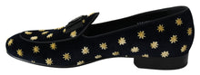 Load image into Gallery viewer, Dolce & Gabbana Blue Velvet Crown Slippers Loafers Shoes