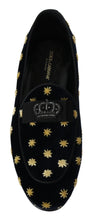 Load image into Gallery viewer, Dolce & Gabbana Blue Velvet Crown Slippers Loafers Shoes
