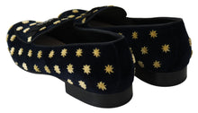 Load image into Gallery viewer, Dolce & Gabbana Blue Velvet Crown Slippers Loafers Shoes