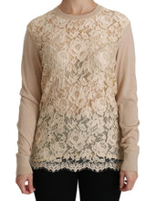 Load image into Gallery viewer, Dolce & Gabbana Elegant Beige Lace Crew Neck Cashmere Blouse