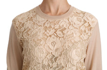 Load image into Gallery viewer, Dolce & Gabbana Elegant Beige Lace Crew Neck Cashmere Blouse