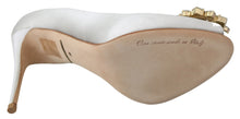 Load image into Gallery viewer, Dolce & Gabbana White Crystal Peep Toe Silk Blend Heels