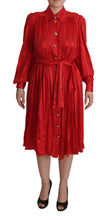 Load image into Gallery viewer, Dolce & Gabbana Elegant Red Silk Midi Dress with Button Detail