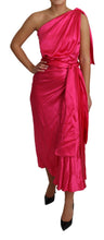 Load image into Gallery viewer, Dolce & Gabbana Elegant Fuchsia Silk One-Shoulder Wrap Dress