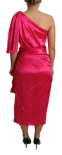 Load image into Gallery viewer, Dolce & Gabbana Elegant Fuchsia Silk One-Shoulder Wrap Dress