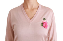 Load image into Gallery viewer, Dolce & Gabbana Pink Floral Silk V-Neck Sweater