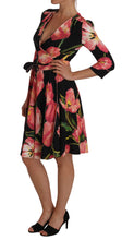 Load image into Gallery viewer, Dolce & Gabbana Elegant Black Shift Dress with Pink Tulips Print