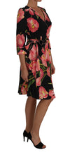 Load image into Gallery viewer, Dolce & Gabbana Elegant Black Shift Dress with Pink Tulips Print