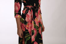 Load image into Gallery viewer, Dolce & Gabbana Elegant Black Shift Dress with Pink Tulips Print