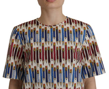 Load image into Gallery viewer, Dolce & Gabbana Chic White Pencil Print Short Sleeve Blouse