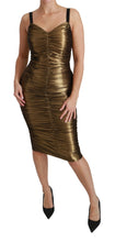 Load image into Gallery viewer, Dolce & Gabbana Gold Stretch Lame Ruched Dress