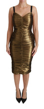 Load image into Gallery viewer, Dolce & Gabbana Gold Stretch Lame Ruched Dress