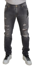 Load image into Gallery viewer, Dolce & Gabbana Gray Embroidery Tattered Cotton Denim Jeans