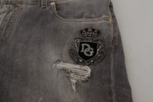 Load image into Gallery viewer, Dolce & Gabbana Gray Embroidery Tattered Cotton Denim Jeans