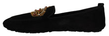 Load image into Gallery viewer, Dolce & Gabbana Elegant Black Leather Loafer Slides with Gold Embroidery