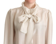 Load image into Gallery viewer, Dolce & Gabbana Elegant Light Gray Silk Ascot Blouse