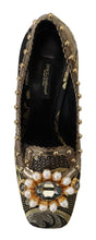 Load image into Gallery viewer, Dolce & Gabbana Gold Crystal Square Toe Brocade Pumps Shoes