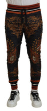 Load image into Gallery viewer, Dolce & Gabbana Gray Silk Baroque Crown Trousers Sport Pants