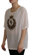 Load image into Gallery viewer, Dolce & Gabbana Elegant Silk Blouse with Gold Crown Embroidery