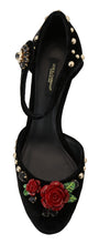 Load image into Gallery viewer, Dolce & Gabbana Black Pearl Crystal Vally Heels Sandals Shoes