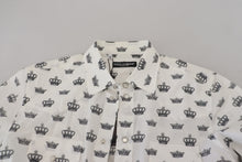 Load image into Gallery viewer, Dolce & Gabbana White Crown Print Slim Fit Cotton Shirt