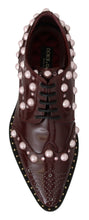 Load image into Gallery viewer, Dolce & Gabbana Elegant Bordeaux Lace-Up Flats with Pearls and Crystals