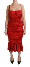 Load image into Gallery viewer, Dolce & Gabbana Exquisite Red Silk Fit and Flare Midi Dress