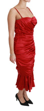 Load image into Gallery viewer, Dolce & Gabbana Exquisite Red Silk Fit and Flare Midi Dress