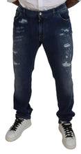 Load image into Gallery viewer, Dolce & Gabbana Blue Tattered Cotton Stretch Slim Denim Jeans