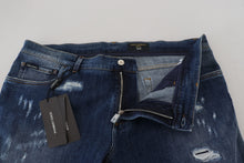 Load image into Gallery viewer, Dolce & Gabbana Blue Tattered Cotton Stretch Slim Denim Jeans