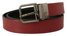 Load image into Gallery viewer, Dolce & Gabbana Elegant Maroon Leather Belt with Silver Tone Buckle