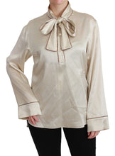 Load image into Gallery viewer, Dolce & Gabbana Elegant Beige Silk Satin Blouse with QUEEN Embroidery