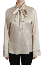 Load image into Gallery viewer, Dolce & Gabbana Elegant Beige Silk Satin Blouse with QUEEN Embroidery