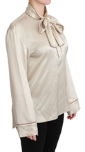 Load image into Gallery viewer, Dolce & Gabbana Elegant Beige Silk Satin Blouse with QUEEN Embroidery