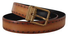 Load image into Gallery viewer, Dolce & Gabbana Elegant Brown Leather Belt with Brass Buckle