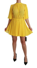 Load image into Gallery viewer, Dolce & Gabbana Silk Pleated A-line Mini Dress in Sunshine Yellow
