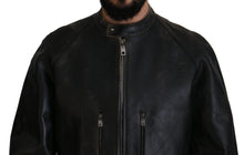 Load image into Gallery viewer, Dolce & Gabbana Elegant Black Leather Jacket with Silver Details