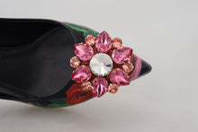 Load image into Gallery viewer, Dolce & Gabbana Black Floral Print Crystal Heels Pumps Shoes