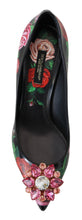 Load image into Gallery viewer, Dolce & Gabbana Black Floral Print Crystal Heels Pumps Shoes
