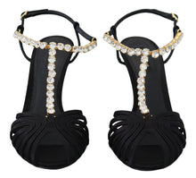 Load image into Gallery viewer, Dolce & Gabbana Elegant Silk Blend Crystal T-Strap Heels